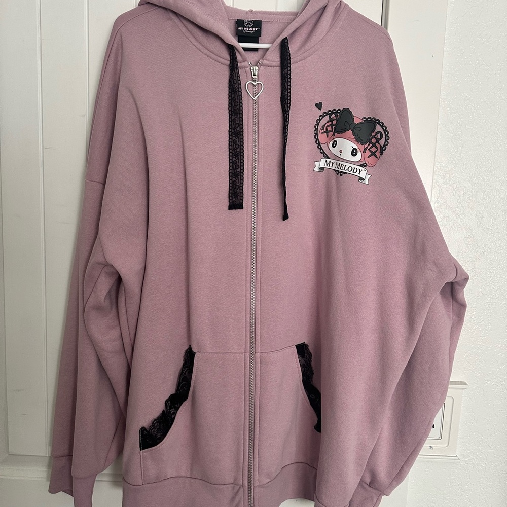 Sanrio My Melody Pink Hoodie with Heart Zipper